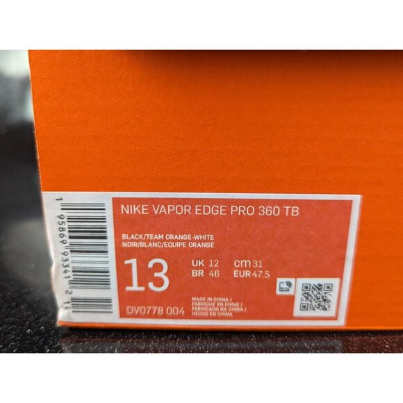 Nike Vapor Edge Pro 360 TB Football Cleats Orange Black White Men\'s 13 NIB
